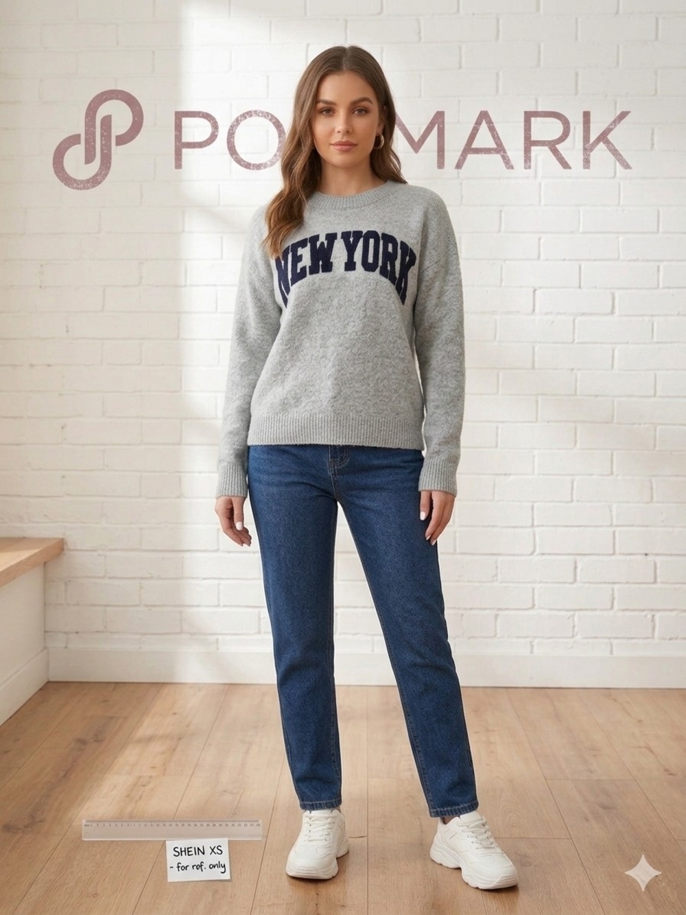 SHEIN Gray "NEW YORK" Graphic Knit Sweater - Size XS